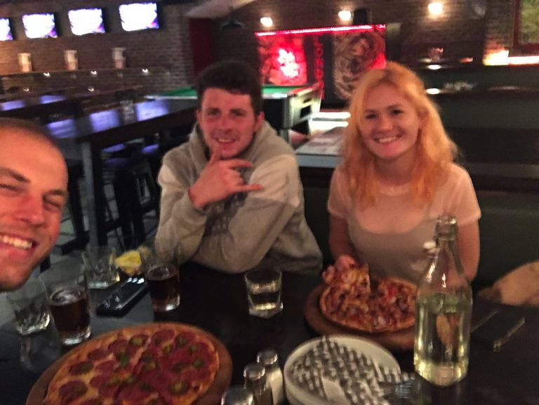 Pizza and beers with hostel friends