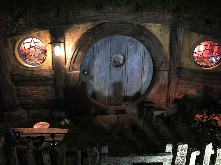 A Hobbit house at night