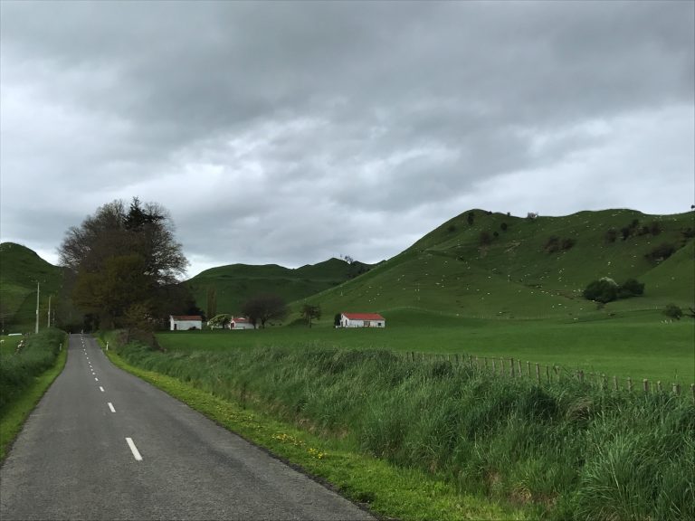 Driving between beautiful green hills