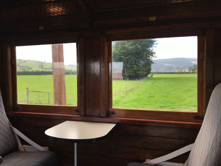 Enjoyin the view from inside an old train