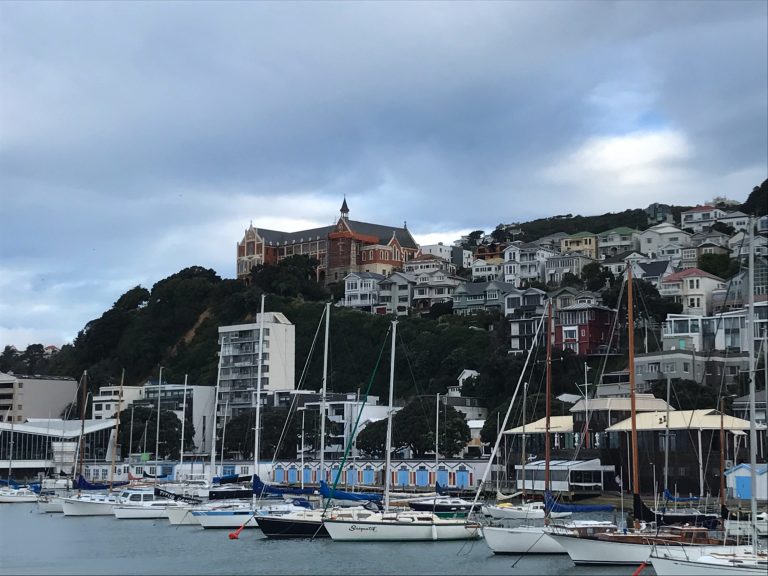 Harbour and old church in Wellington