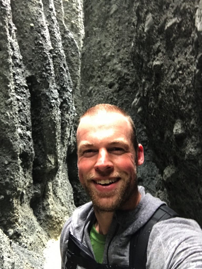 Me climbing between the Pinnacles rocks