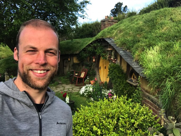 Me in front of a Hobbit house