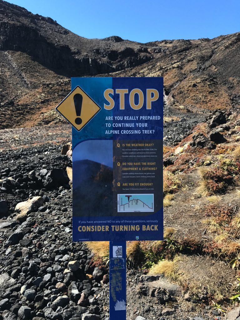 Warning sign by the trek